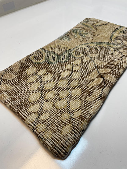 Beige & Olive Green Distressed Pattern, Handwoven Upcycled Kilim Textile, Rustic Boho Decorative Cushion