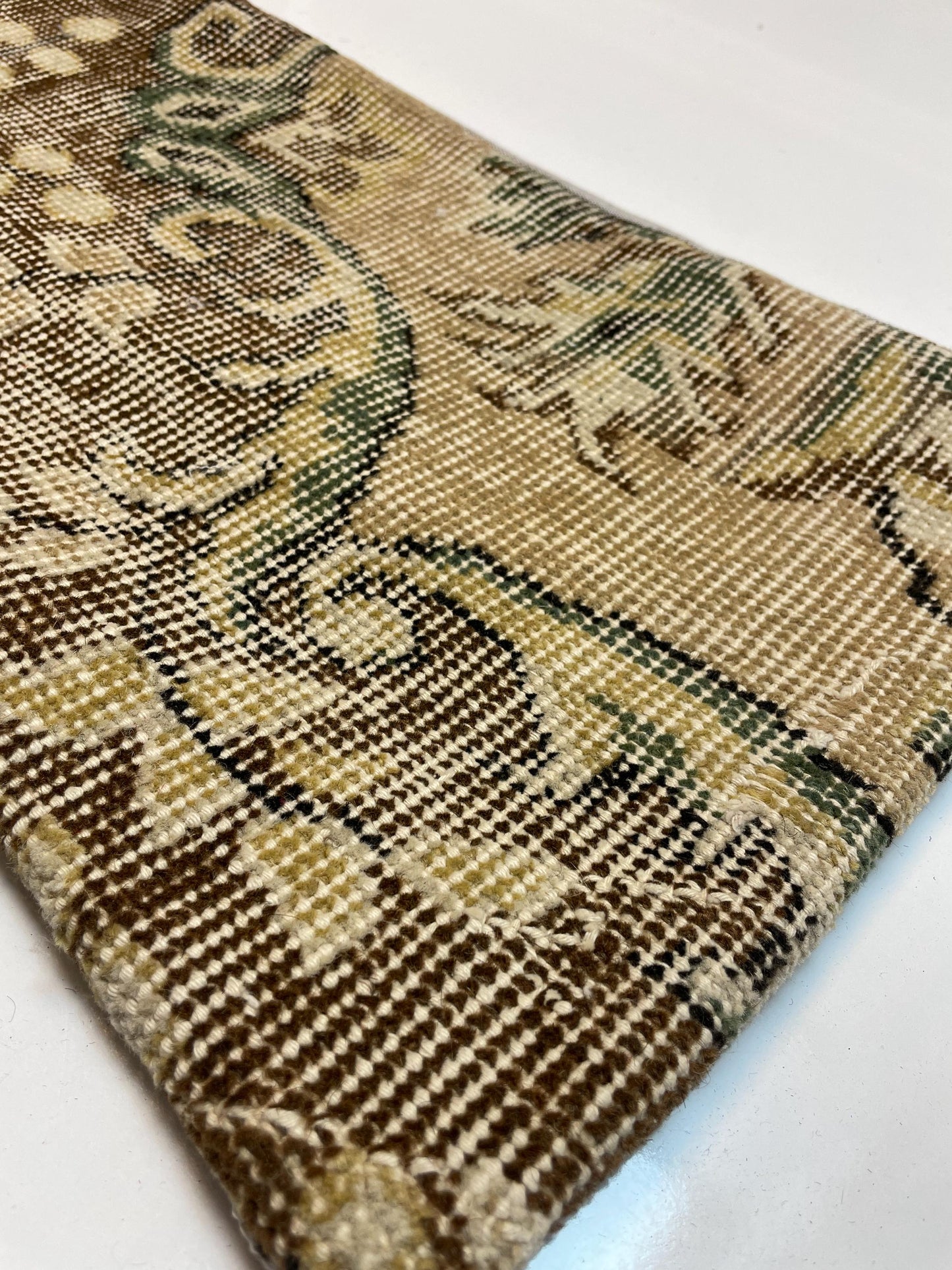 Beige & Olive Green Distressed Pattern, Handwoven Upcycled Kilim Textile, Rustic Boho Decorative Cushion