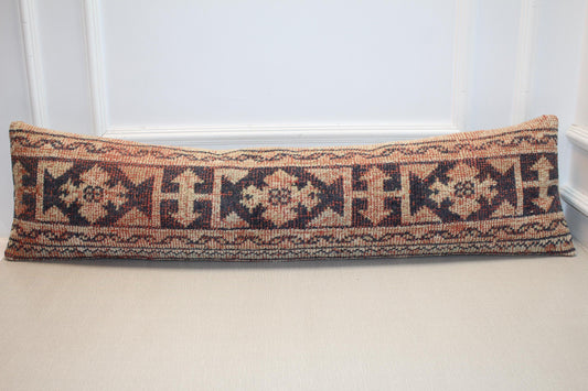 Vintage Turkish Rug Lumbar Pillow Cover, Rustic Navy Tribal Cushion, Boho Sofa DecorKilim Pillow