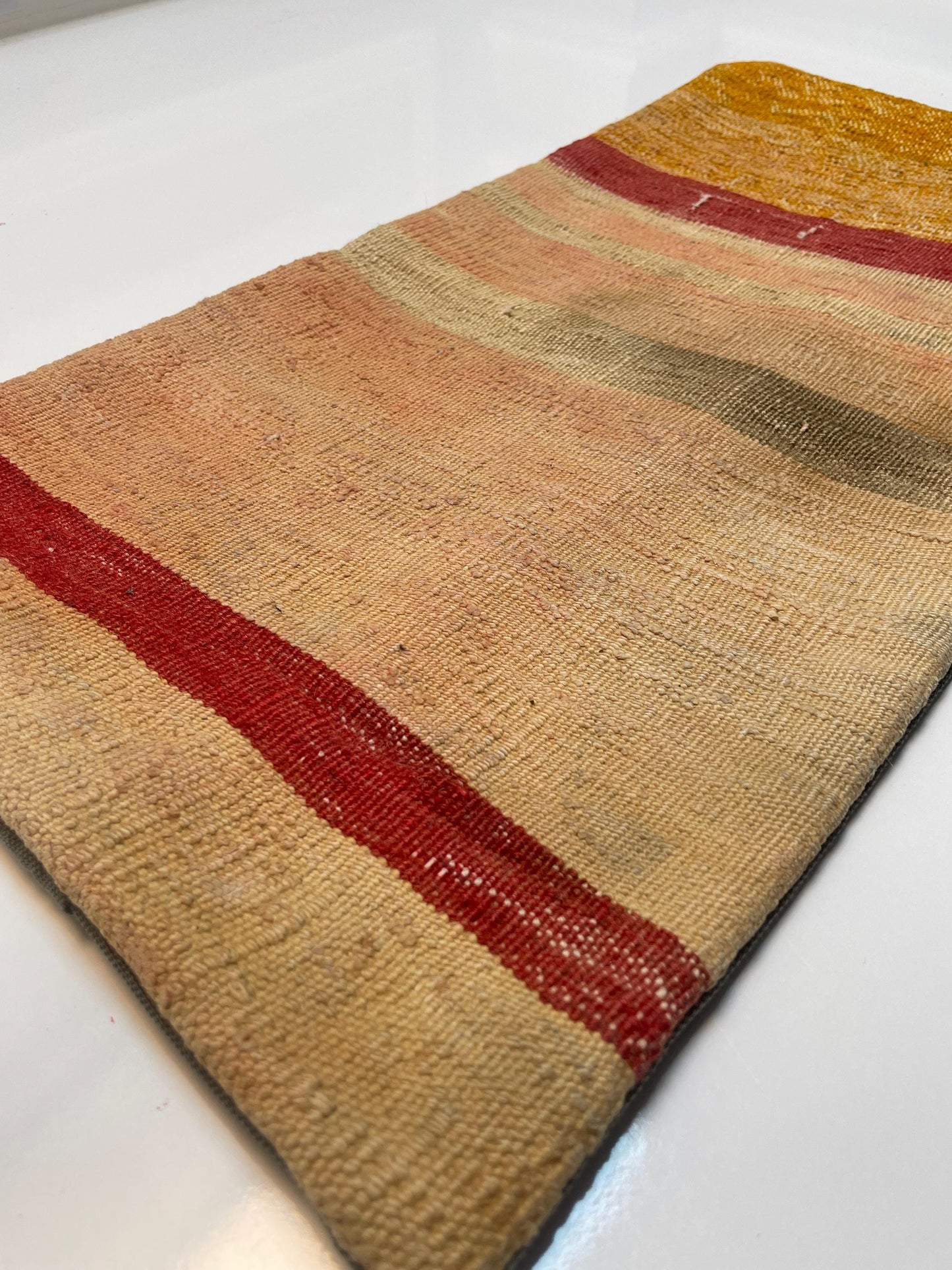 Vintage Turkish Kilim Lumbar Pillow – Handmade Wool Boho Cushion, 12x24 inch