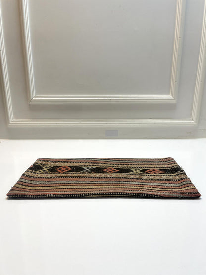 Vintage Turkish Kilim Lumbar Pillow – Tribal Wool Rug Cushion, Boho Rustic (12x24 inch)