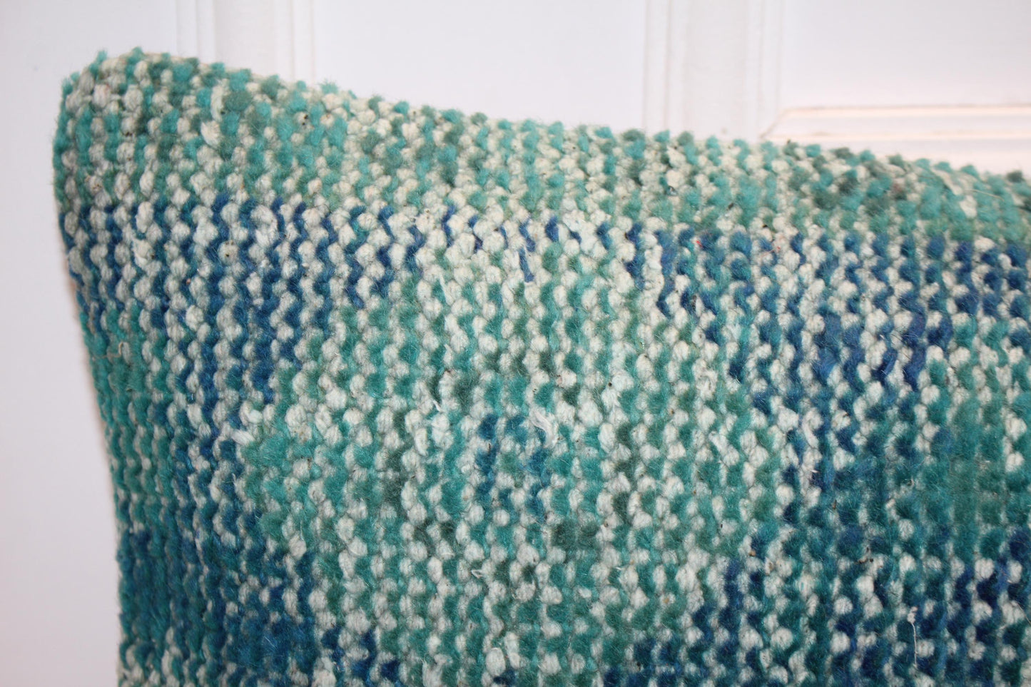 Turquoise Kilim Lumbar Pillow Cover – Upcycled Woven Rug, Boho (12x48)