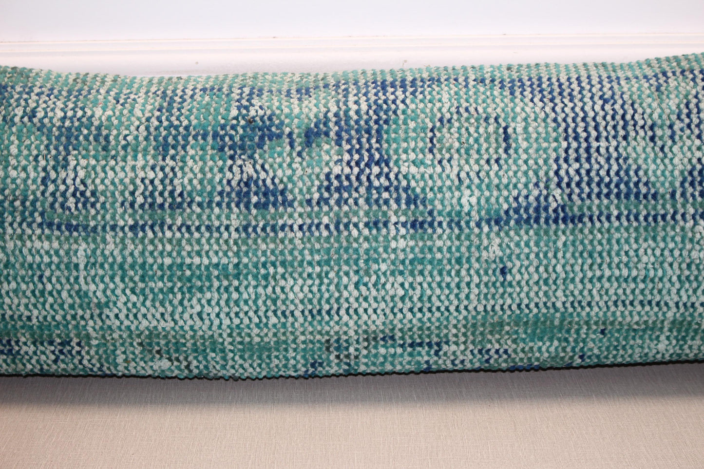 Turquoise Kilim Lumbar Pillow Cover – Upcycled Woven Rug, Boho (12x48)