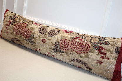 Floral Kilim Lumbar Pillow Cover – Cream & Red Vintage Turkish Rug (12x48)