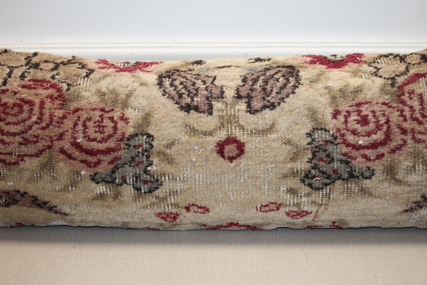Floral Kilim Lumbar Pillow Cover – Cream & Red Vintage Turkish Rug (12x48)