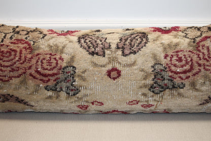 Floral Kilim Lumbar Pillow Cover – Cream & Red Vintage Turkish Rug (12x48)