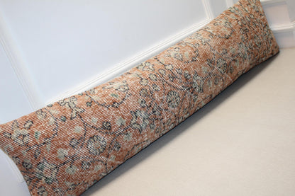 Vintage Turkish Kilim Lumbar Pillow Cover – Boho Floral Rug Cushion (12x48)
