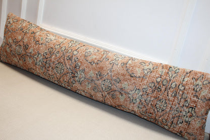Vintage Turkish Kilim Lumbar Pillow Cover – Boho Floral Rug Cushion (12x48)