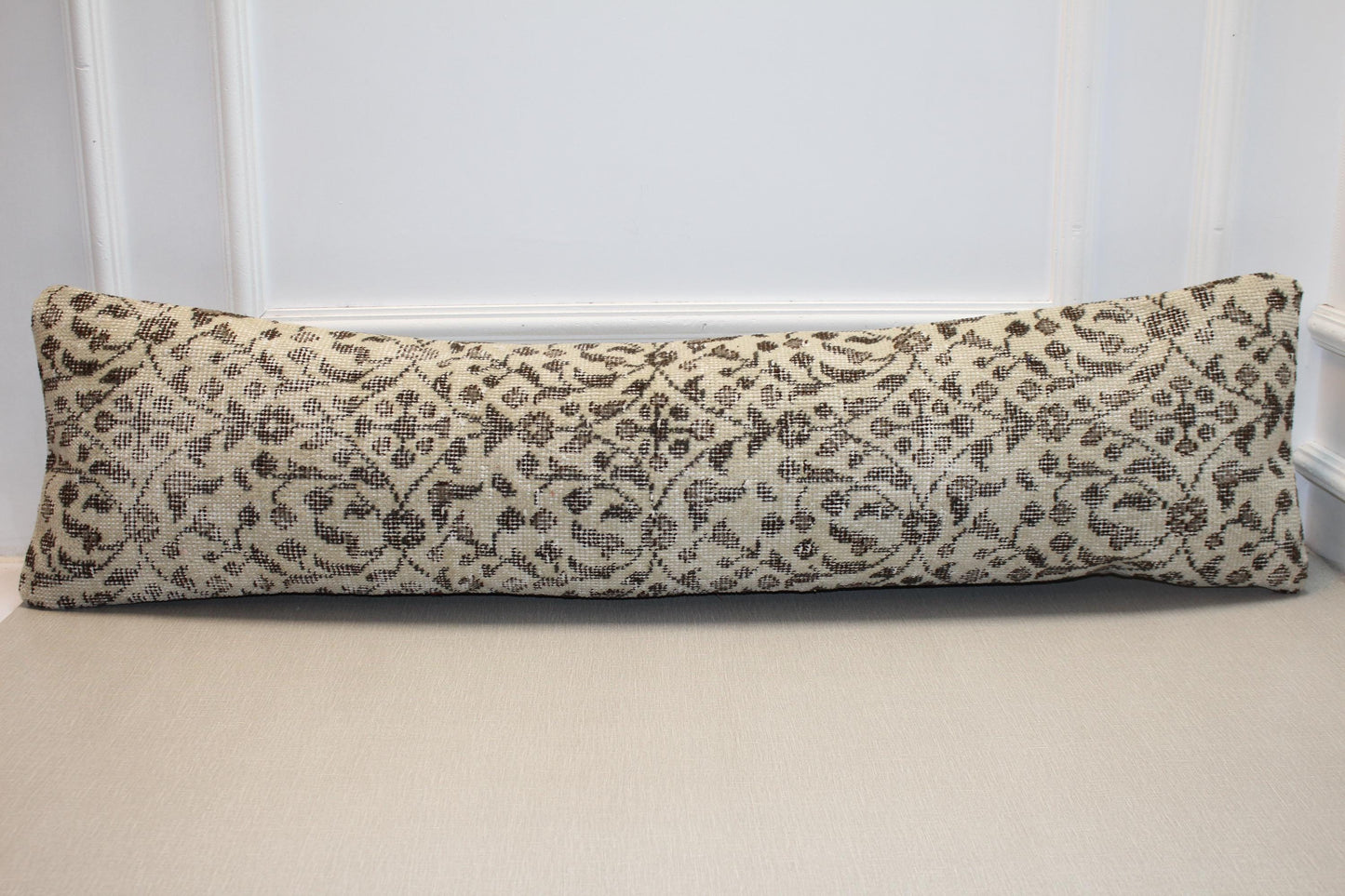 Handmade Turkish Kilim Lumbar Pillow Cover – Boho Upcycled Rug Cushion (12x48)