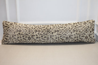 Handmade Turkish Kilim Lumbar Pillow Cover – Boho Upcycled Rug Cushion (12x48)