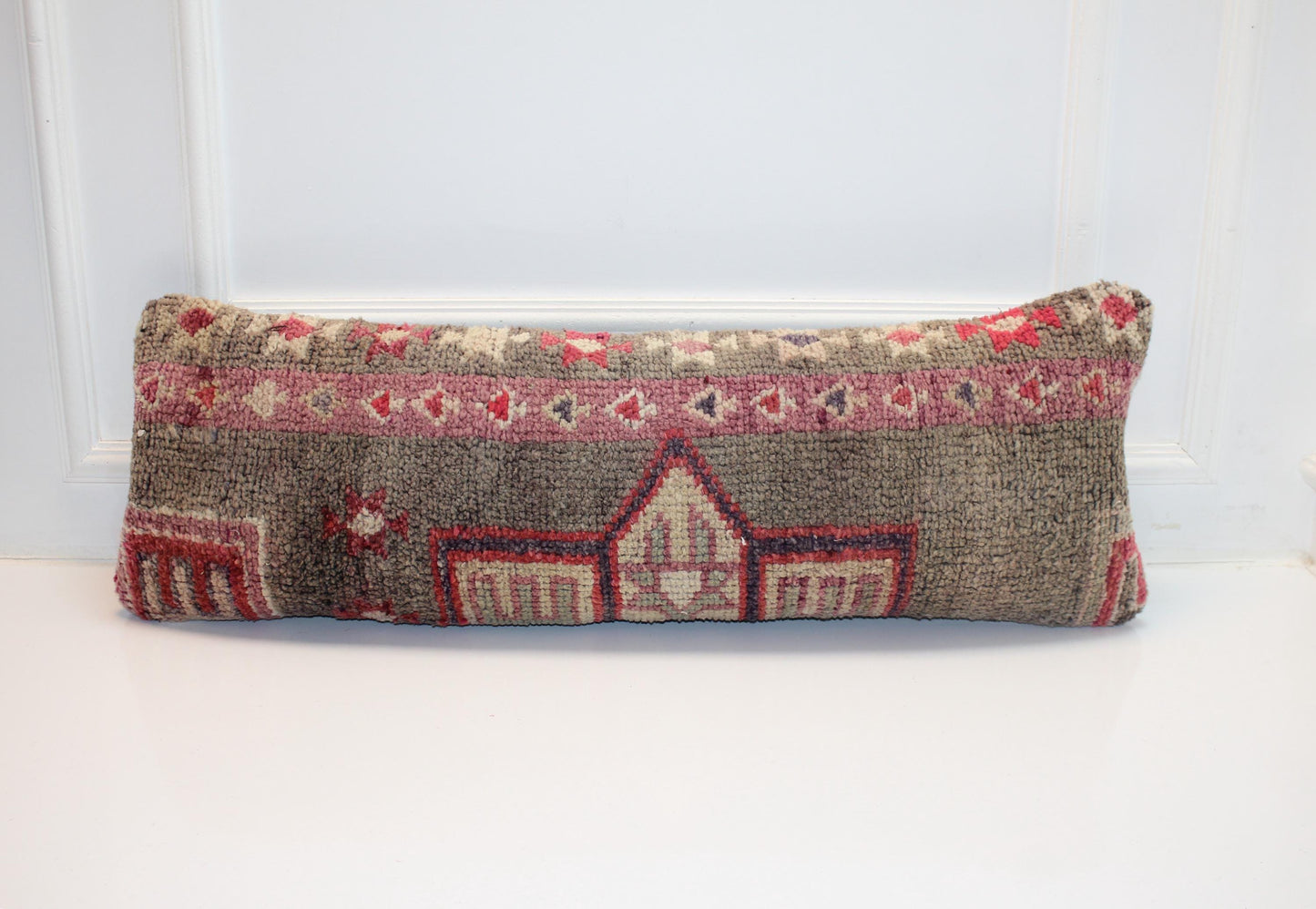 Striped Kilim Pillow Cover: Vintage Woven Wool Lumbar Pillow (12x36 in)