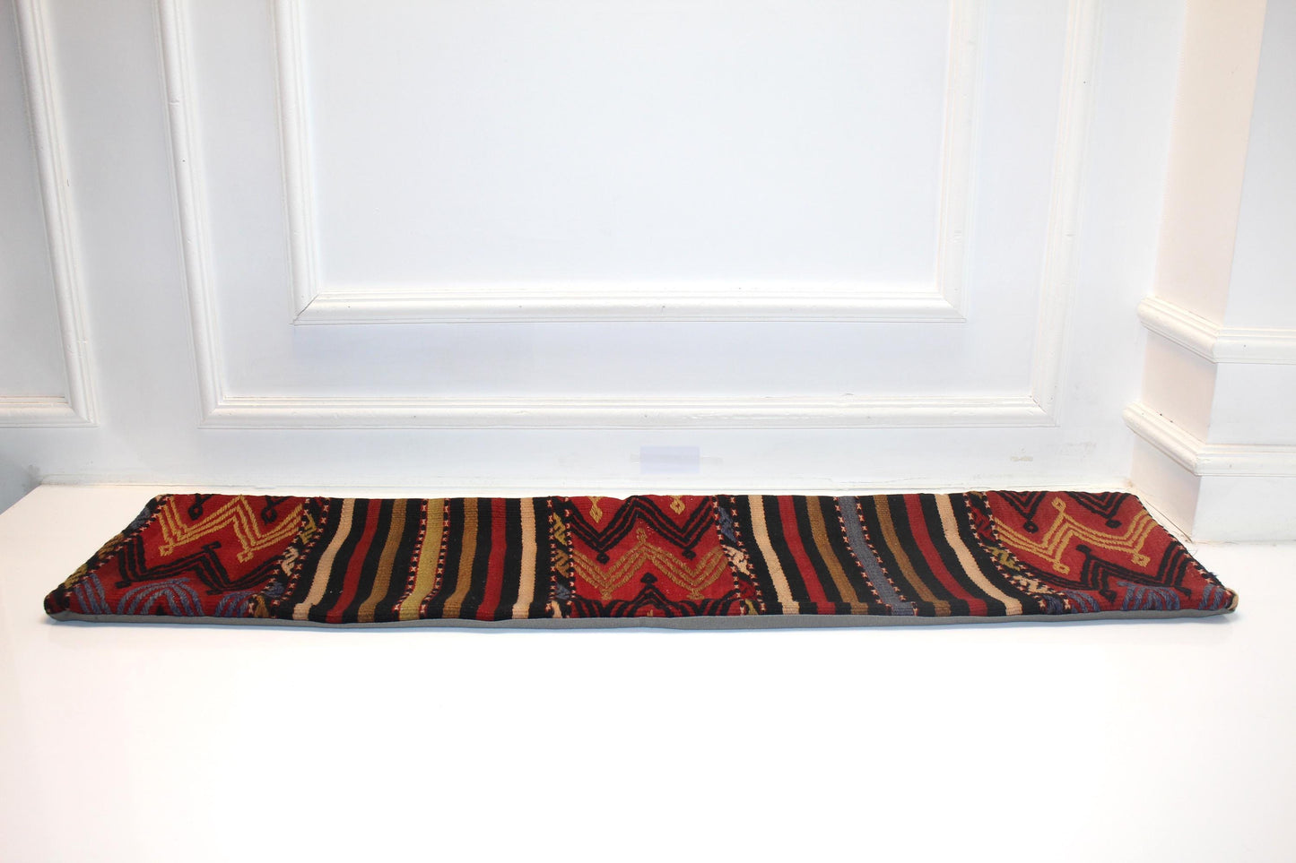 Vibrant Red Tribal Chevron & Stripe Wool Textile, Handmade Boho Rug