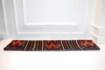 Vibrant Red Tribal Chevron & Stripe Wool Textile, Handmade Boho Rug
