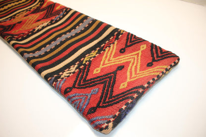 Vibrant Red Tribal Chevron & Stripe Wool Textile, Handmade Boho Rug