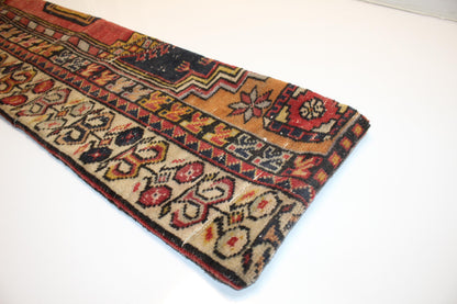 Burgundy & Navy Anatolian Floral Border Pattern, Handmade Wool Rug Textile