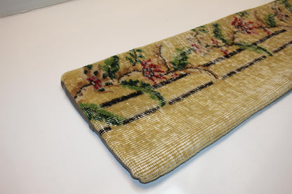 Soft Yellow Floral Vine Pattern with Pastel Accents, Handmade Wool Rug Textile