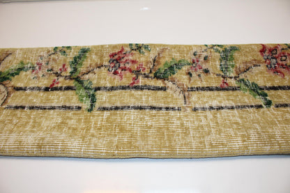 Soft Yellow Floral Vine Pattern with Pastel Accents, Handmade Wool Rug Textile