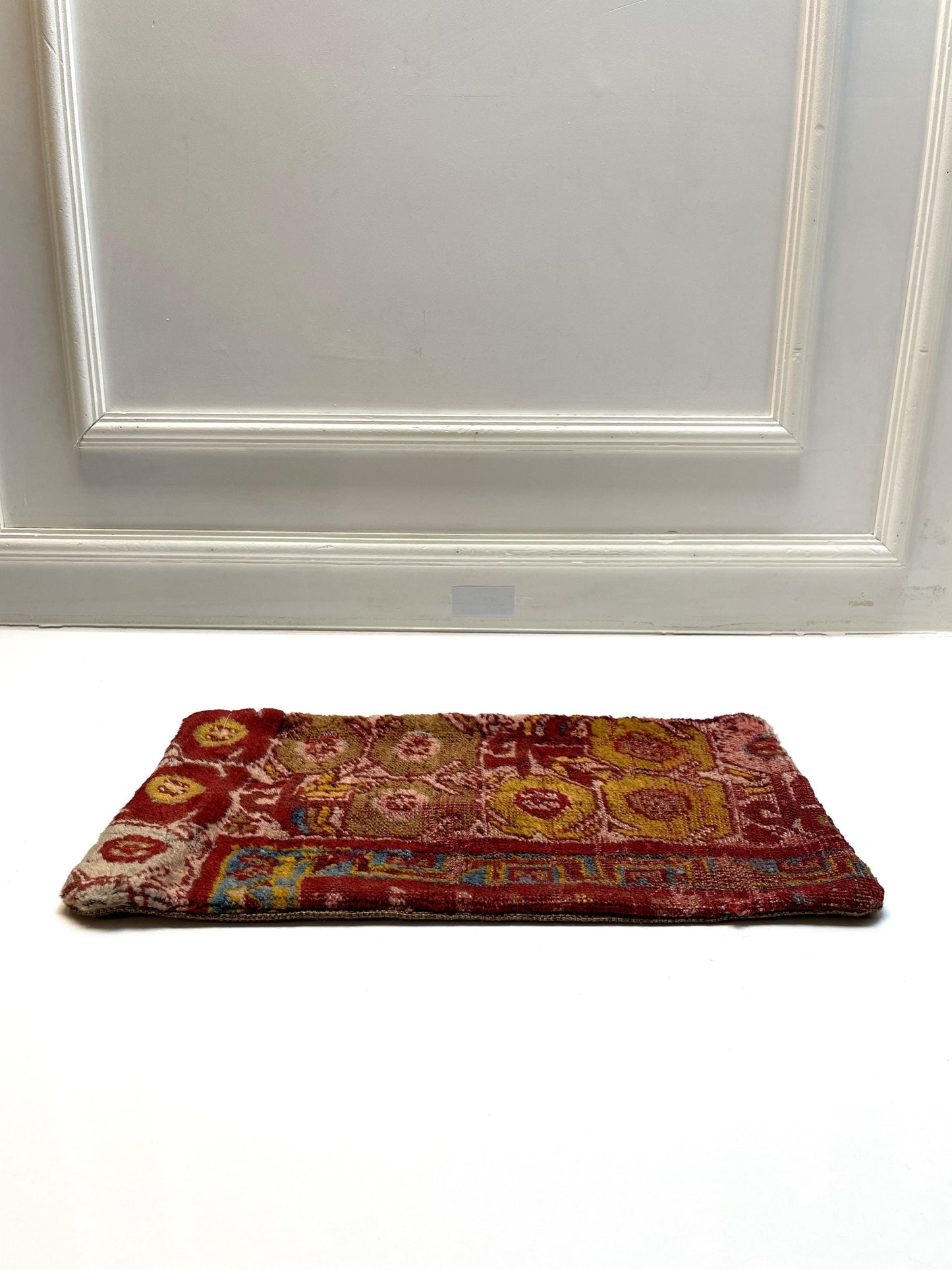 Handmade Red Wool Kilim Pillow Cover, Oriental Rug Cushion (12x20 in)