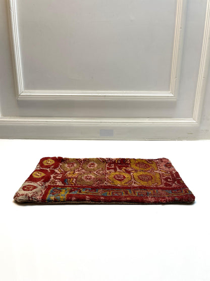 Handmade Red Wool Kilim Pillow Cover, Oriental Rug Cushion (12x20 in)