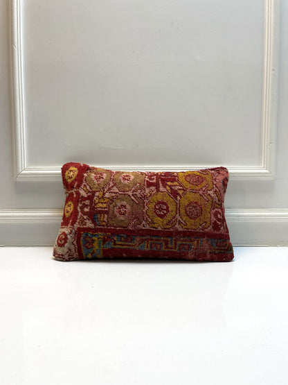 Handmade Red Wool Kilim Pillow Cover, Oriental Rug Cushion (12x20 in)