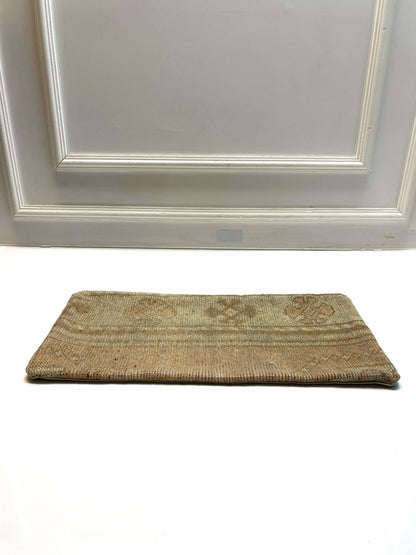 Soft Beige & Faded Brown Tones, Earthy Wool Texture, Minimalist Vintage Rug Cushion