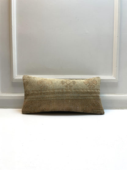 Soft Beige & Faded Brown Tones, Earthy Wool Texture, Minimalist Vintage Rug Cushion