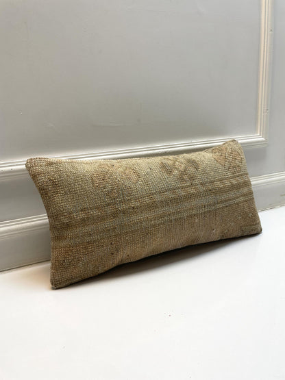 Soft Beige & Faded Brown Tones, Earthy Wool Texture, Minimalist Vintage Rug Cushion