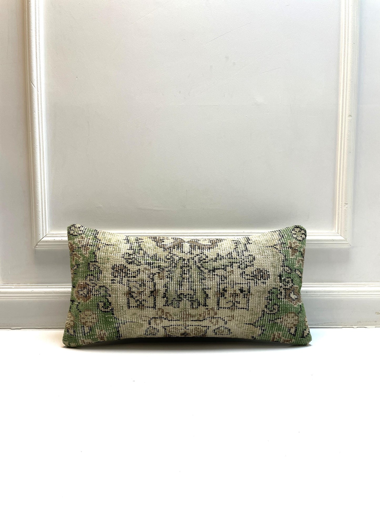 Vintage Beige & Olive Rug Texture, Distressed Wool Cushion for Boho Farmhouse