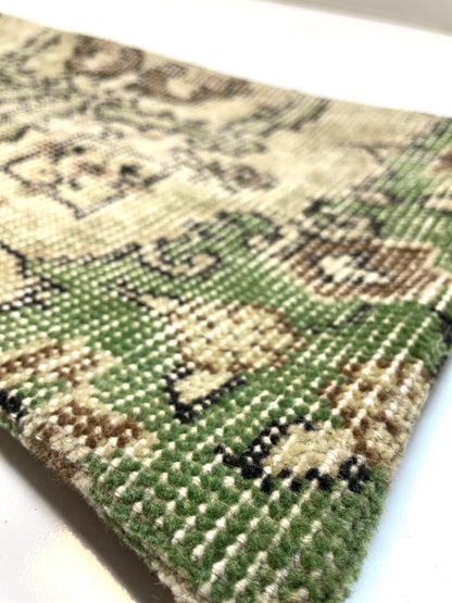 Vintage Beige & Olive Rug Texture, Distressed Wool Cushion for Boho Farmhouse