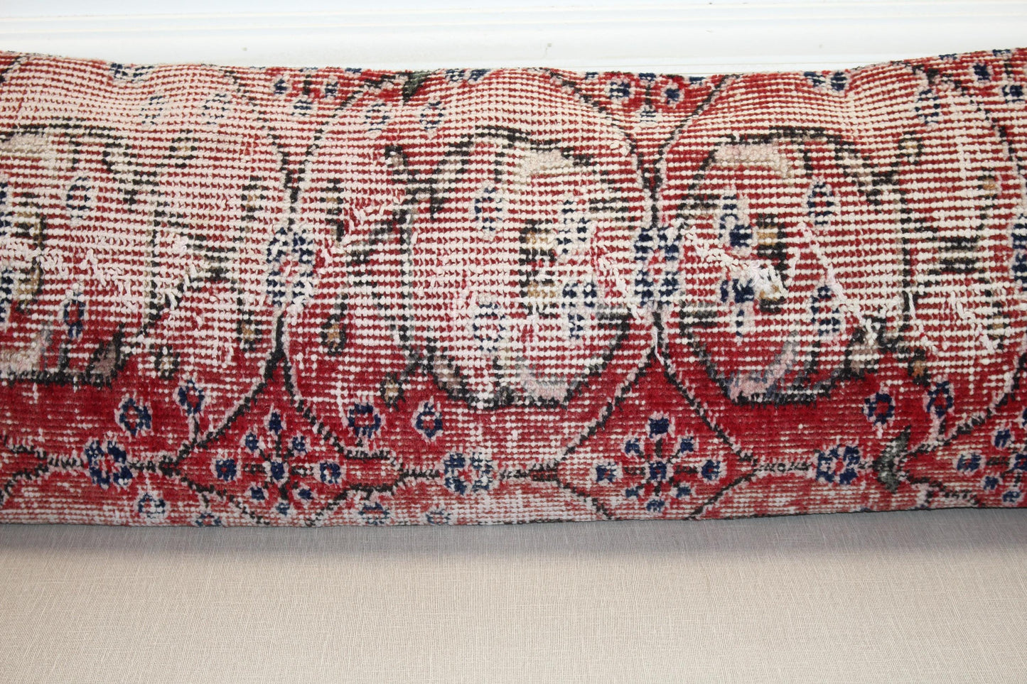Vintage Turkish Kilim Lumbar Pillow Cover – Red Beige Boho Cushion