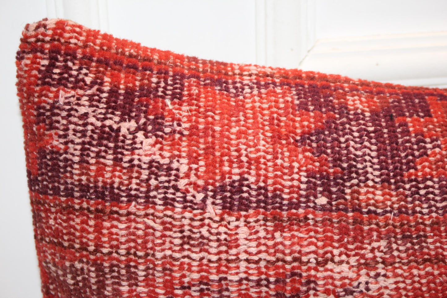Lumbar Pillow Cover – Distressed Red & Maroon Kilim Long Cushion, Boho Decorative Sofa Pillow