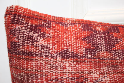 Lumbar Pillow Cover – Distressed Red & Maroon Kilim Long Cushion, Boho Decorative Sofa Pillow