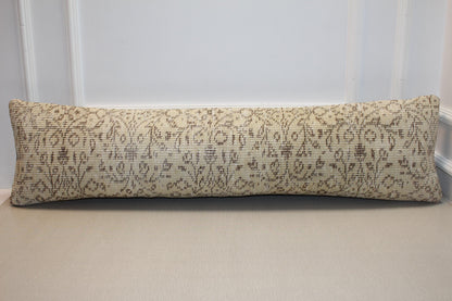 Rug Lumbar Pillow Cover – Beige & Brown Distressed Kilim Pattern Long Cushion, Neutral Boho Home Decor