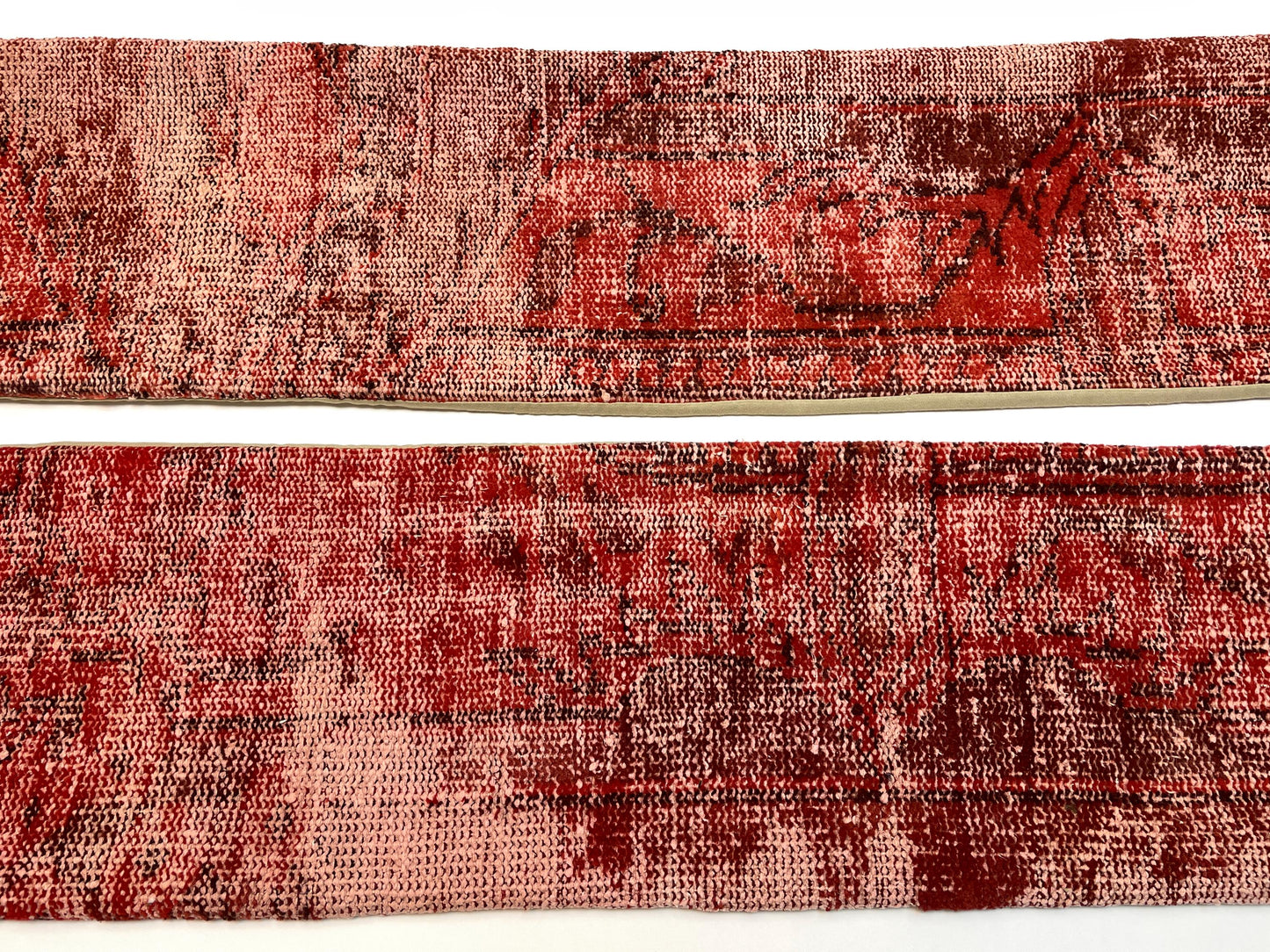 Set of 2-Vintage Turkish Rug Pillow  – Distressed Red Kilim Lumbar Cushion Pair