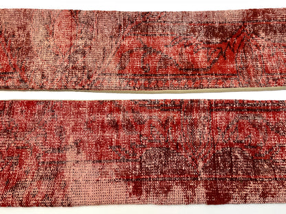Set of 2-Vintage Turkish Rug Pillow  – Distressed Red Kilim Lumbar Cushion Pair