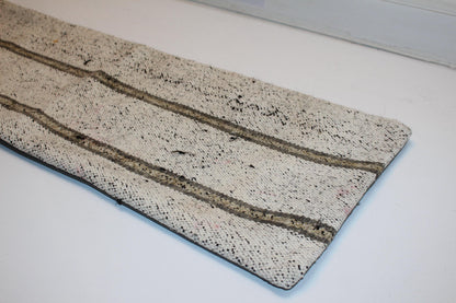 Vintage Turkish Lumbar Pillow – Cream Stripe Kilim Cushion (12x36 in)