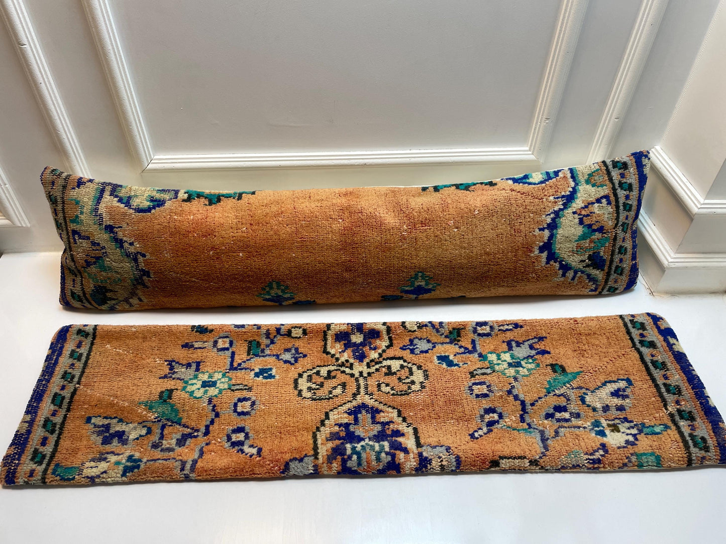 Vintage Turkish Kilim Lumbar Pillow Cover – 12x48 Wool Rug Cushion