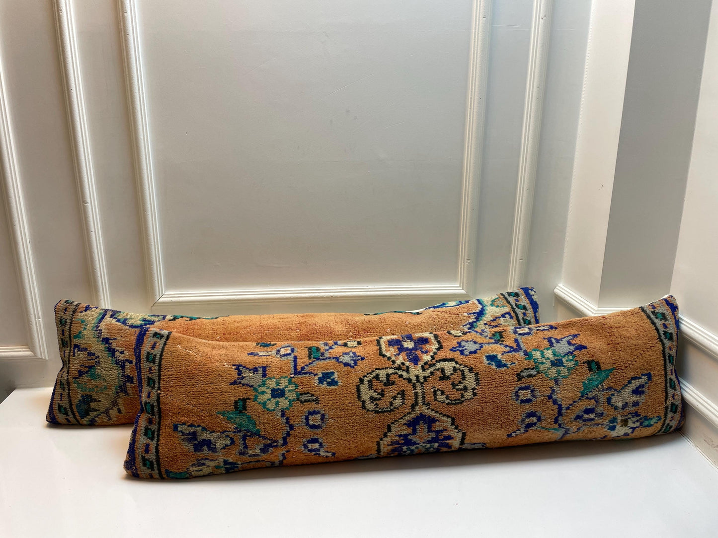 Vintage Turkish Kilim Lumbar Pillow Cover – 12x48 Wool Rug Cushion