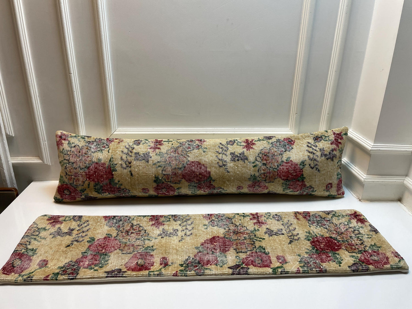 Floral Kilim Lumbar Pillow Cover Set of 2 – Vintage Turkish Rug, 12x48 Inch