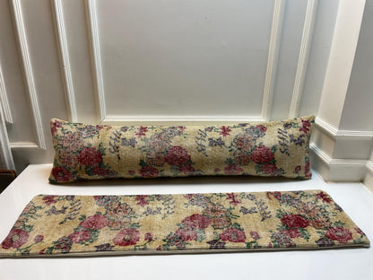 Floral Kilim Lumbar Pillow Cover Set of 2 – Vintage Turkish Rug, 12x48 Inch