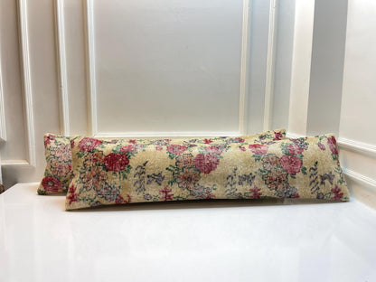 Floral Kilim Lumbar Pillow Cover Set of 2 – Vintage Turkish Rug, 12x48 Inch