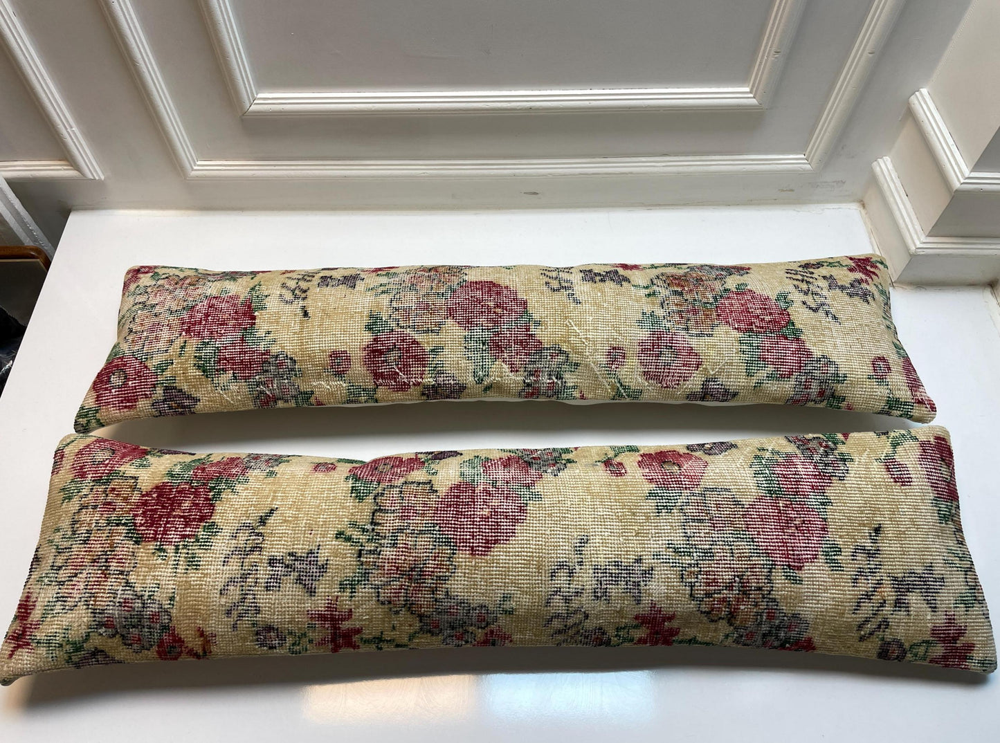 Floral Kilim Lumbar Pillow Cover Set of 2 – Vintage Turkish Rug, 12x48 Inch