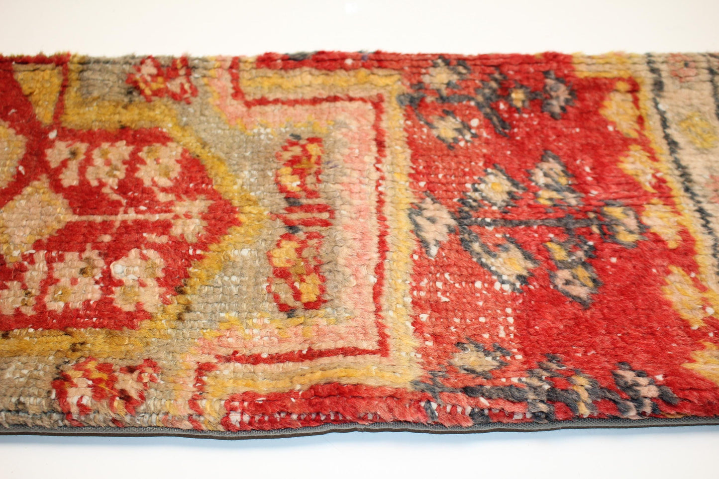 Vintage Turkish Kilim Lumbar Pillow | Red Mustard Wool Rug Cushion (12x36 in)