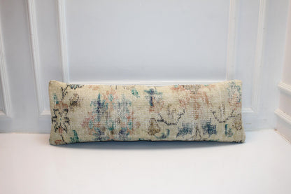 Vintage Kilim Lumbar Pillow Cover | Cream Pastel Turkish Rug, 12x36