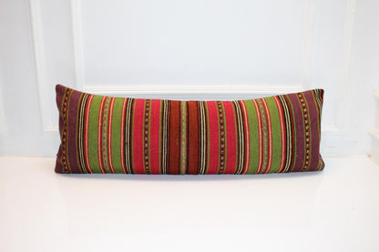 Striped Kilim Lumbar Pillow Cover | Turkish Rug, Woven Wool (12x36 in)