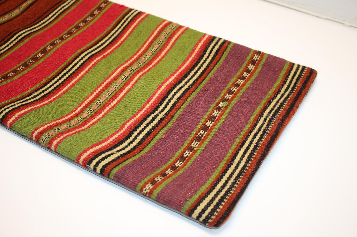 Striped Kilim Lumbar Pillow Cover | Turkish Rug, Woven Wool (12x36 in)