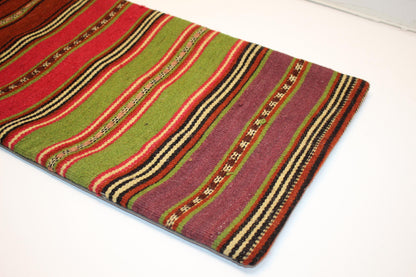 Striped Kilim Lumbar Pillow Cover | Turkish Rug, Woven Wool (12x36 in)