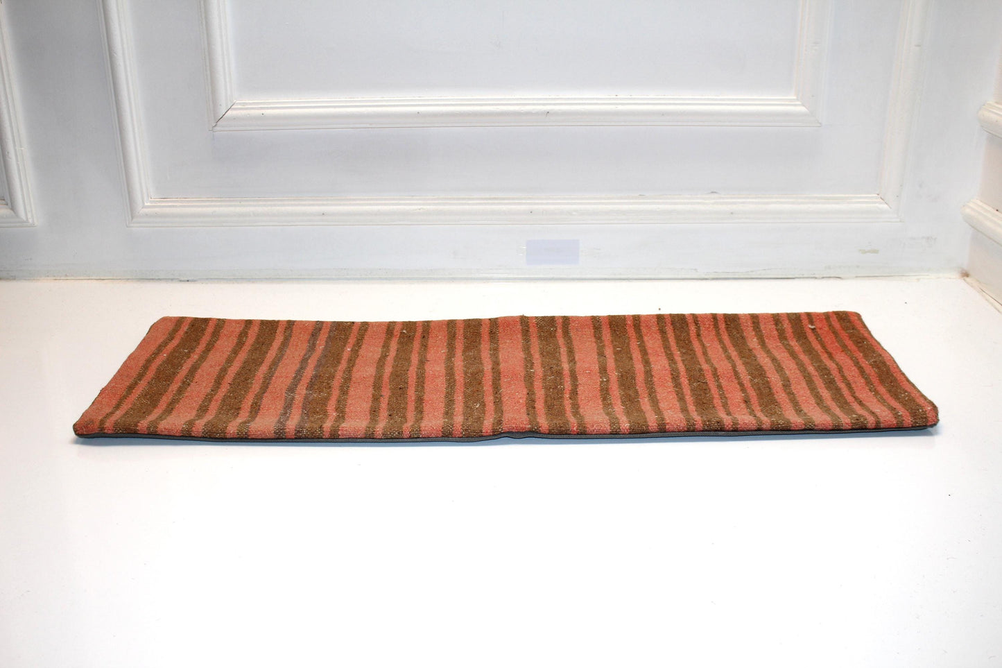 Striped Kilim Lumbar Pillow Cover | Rose Clay & Olive Bench Decor (12x36 in)