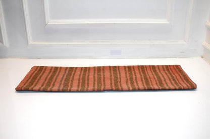 Striped Kilim Lumbar Pillow Cover | Rose Clay & Olive Bench Decor (12x36 in)