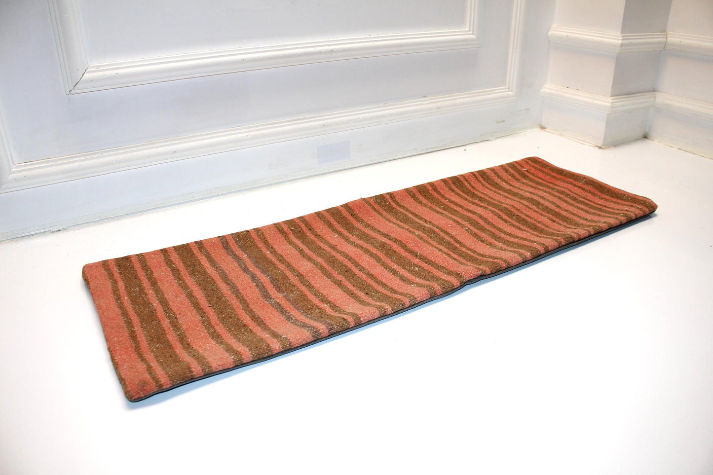 Striped Kilim Lumbar Pillow Cover | Rose Clay & Olive Bench Decor (12x36 in)
